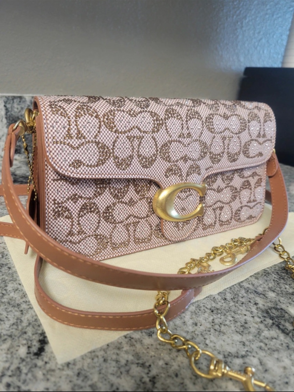 Coach Pink Tabby Rhinestone Signature C Crossbody with Gold Chain